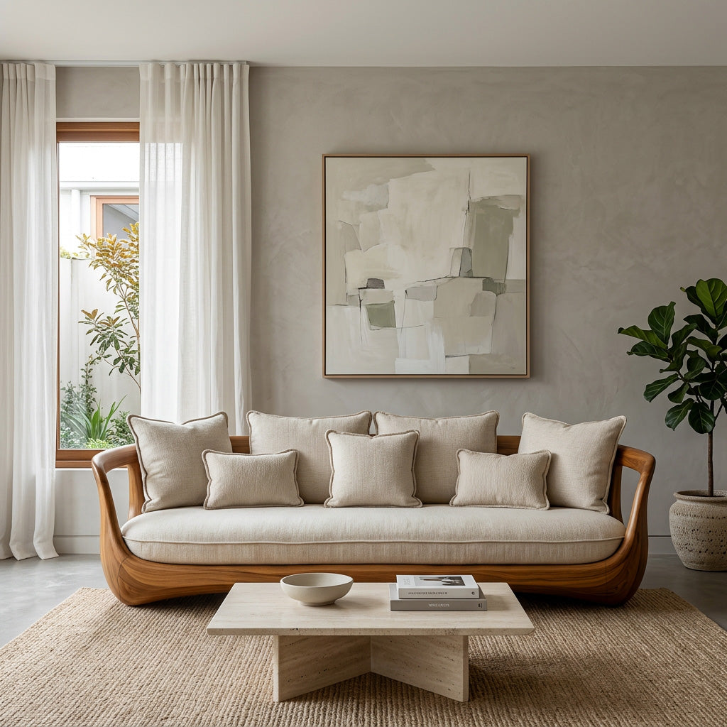 Organic Modern Sculptural Wooden Sofa For Living Room