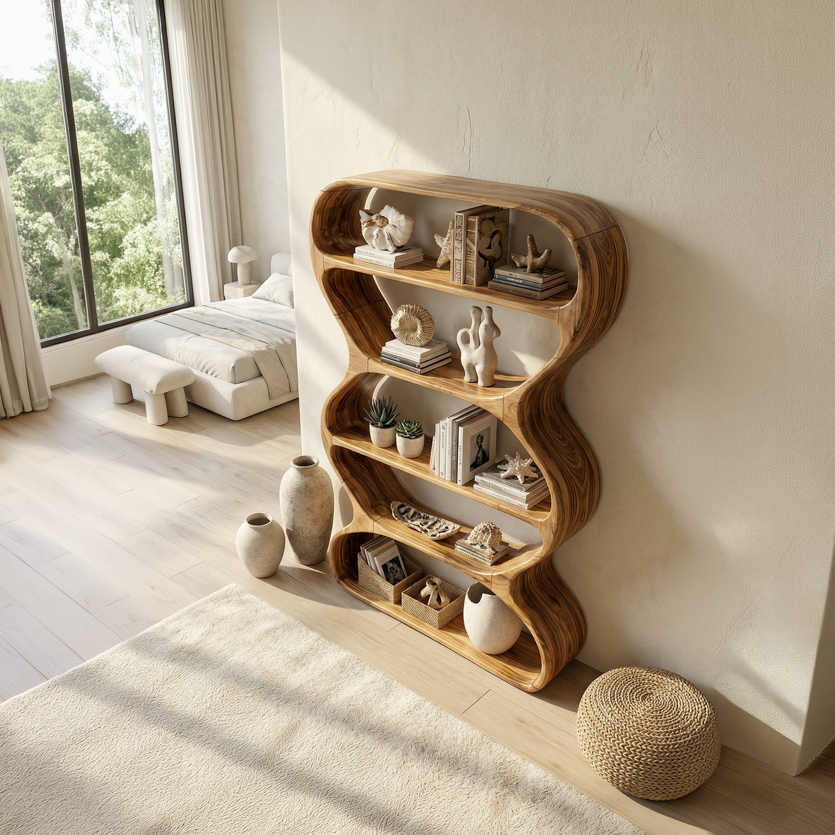 Contemporary Curved Bookshelf Living Room Display