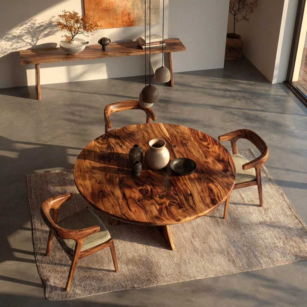 Organic Round Wooden Dining Table For Dining Room