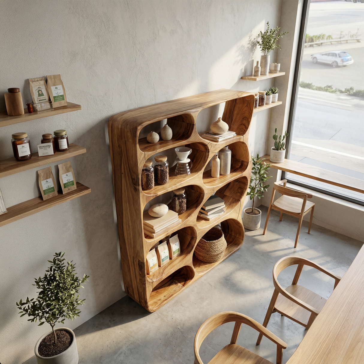 Minimalist Modern Curved Bookshelf Home Office Storage