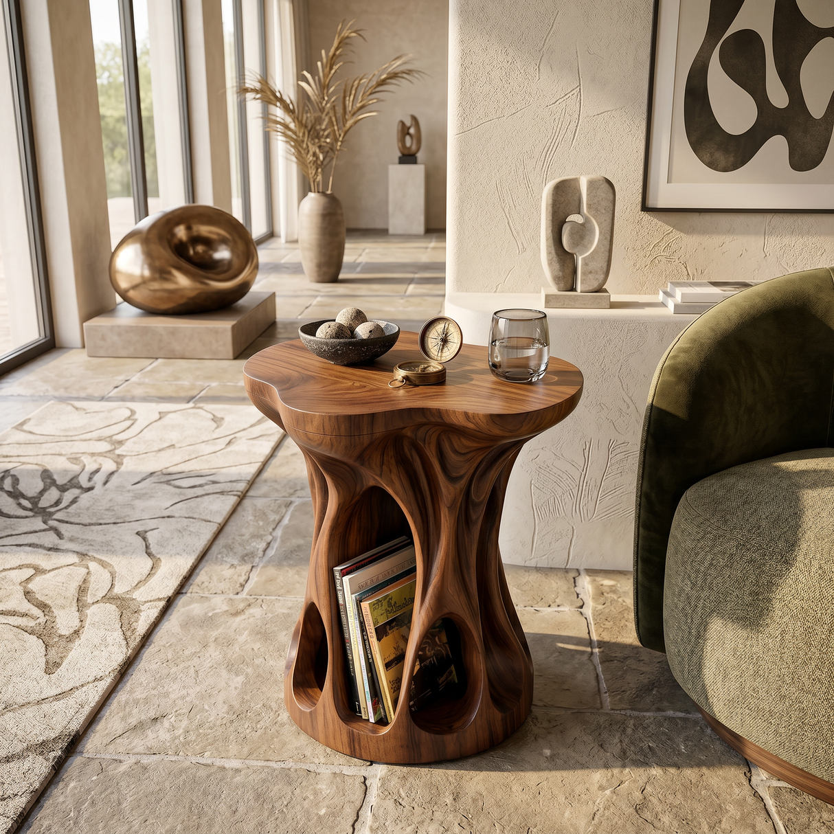 Mid Century Sculptural Accent Table For Living Room