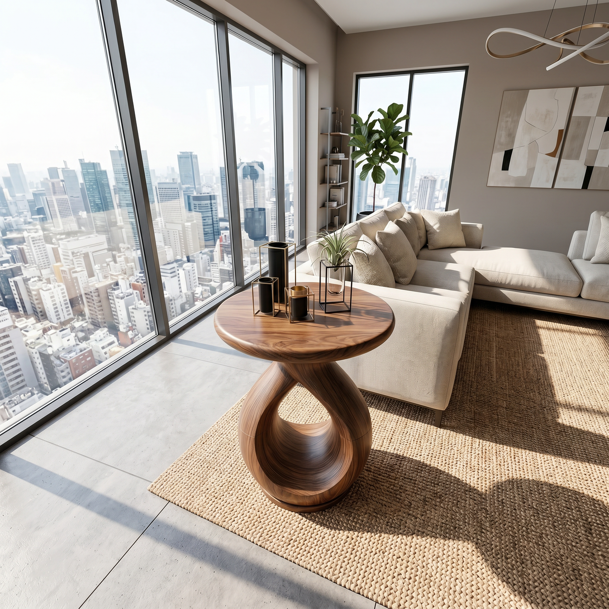 Japandi Twisted Side Table Contemporary Reading Nook