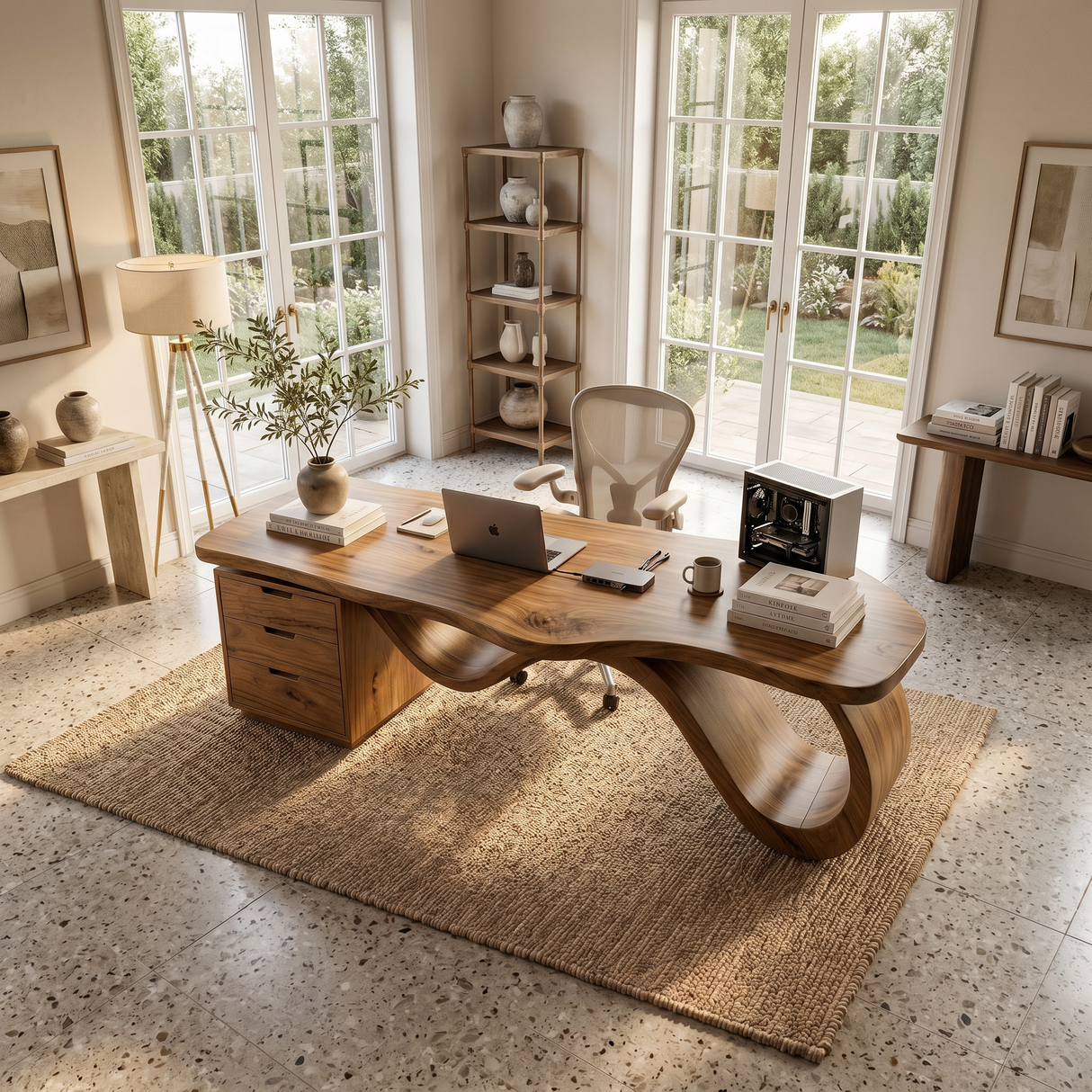 Contemporary Wave Base Executive Desk Design Studio