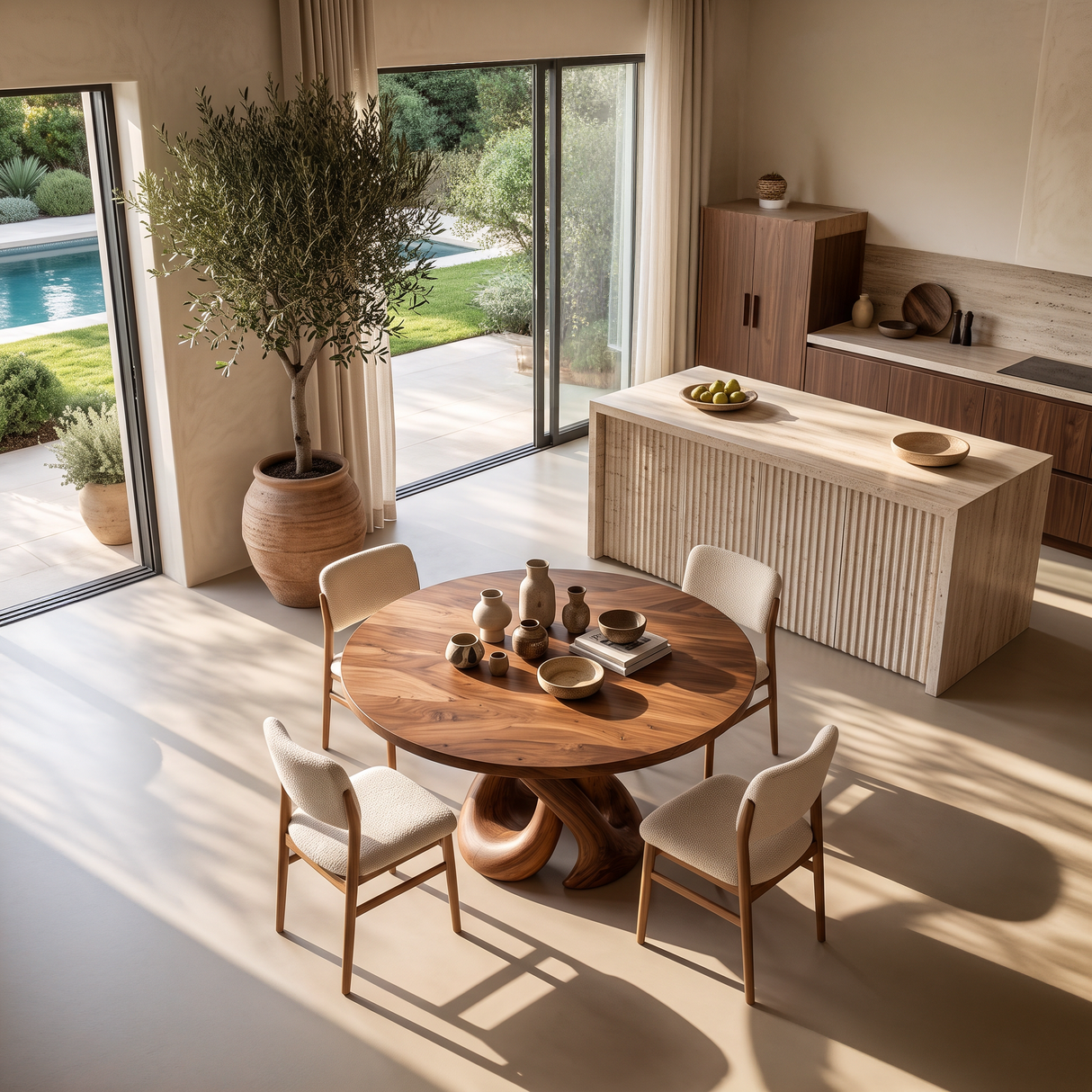 Contemporary Dining Table Organic Spiral Base For Modern Kitchen