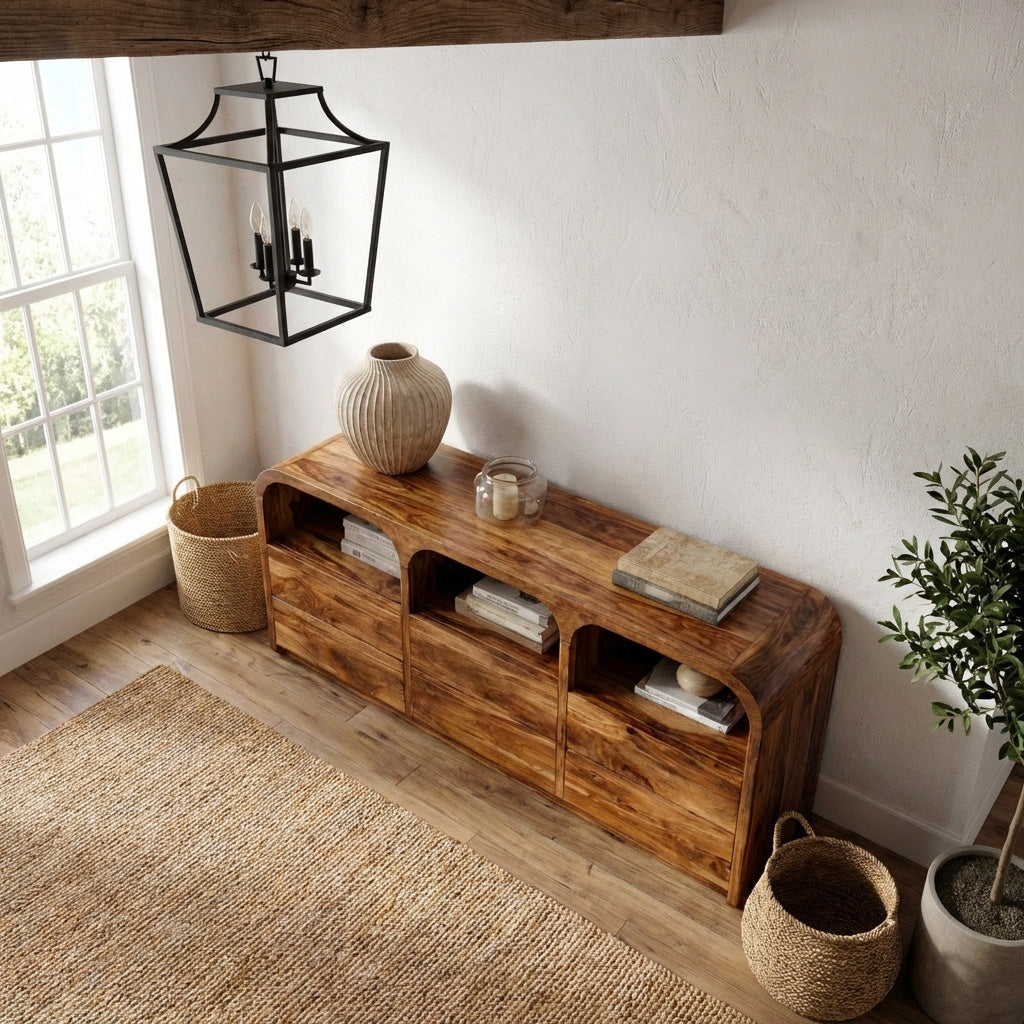 Contemporary Wood Sideboard With 3 Compartments For Home Storage