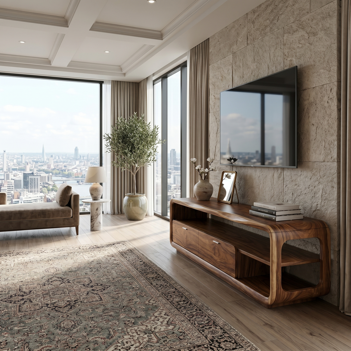 Sculptural Entertainment Console Modern Luxury Living
