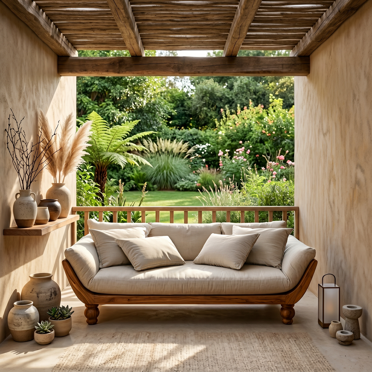 Sculptural Natural Wood Sofa For Living Room