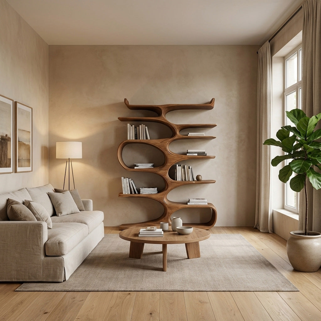 Mid Century Natural Wood Bookshelf For Living Room Furniture
