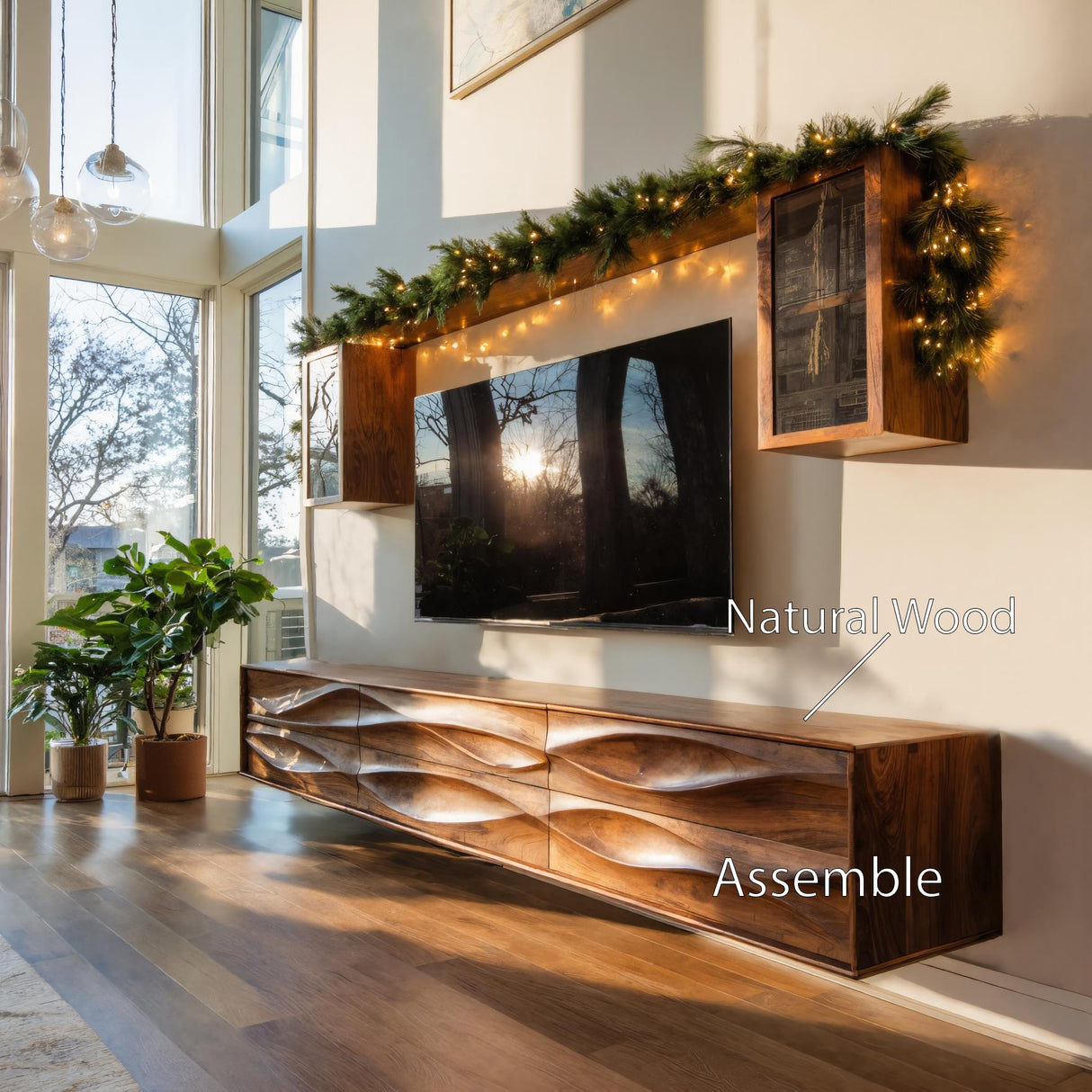 Wave Pattern Floating TV Console For Living Room Decor