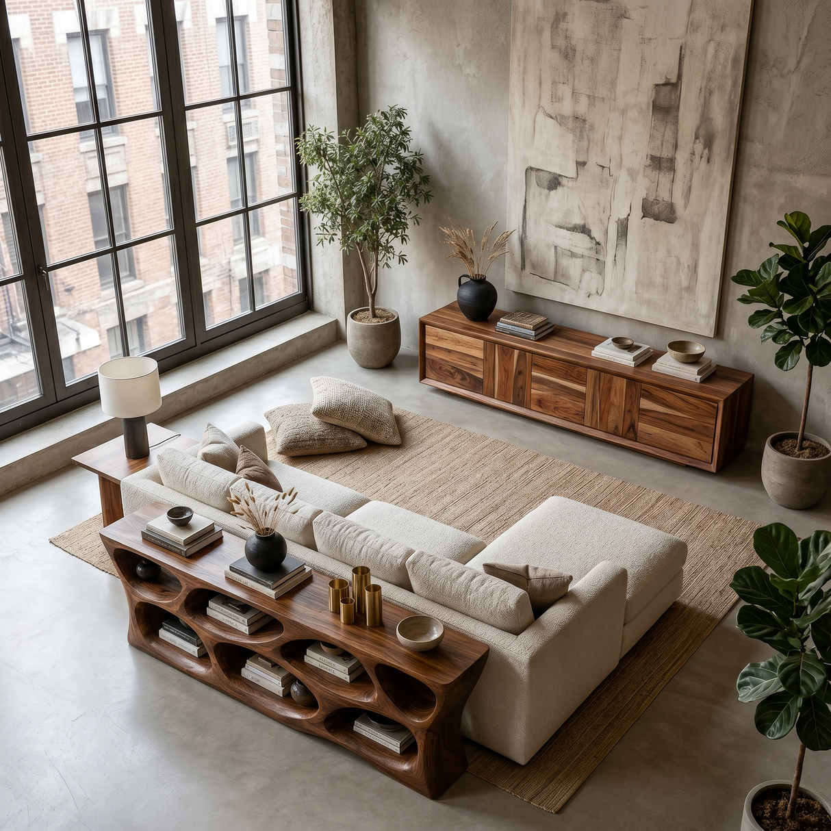 Handcrafted Wooden Console Table With Rounded Open Shelves For Entryway