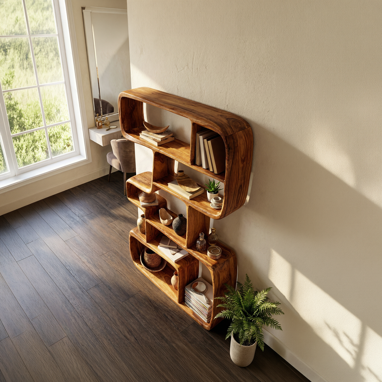 Rustic Farmhouse Geometric Bookshelf Hallway Storage Shelf