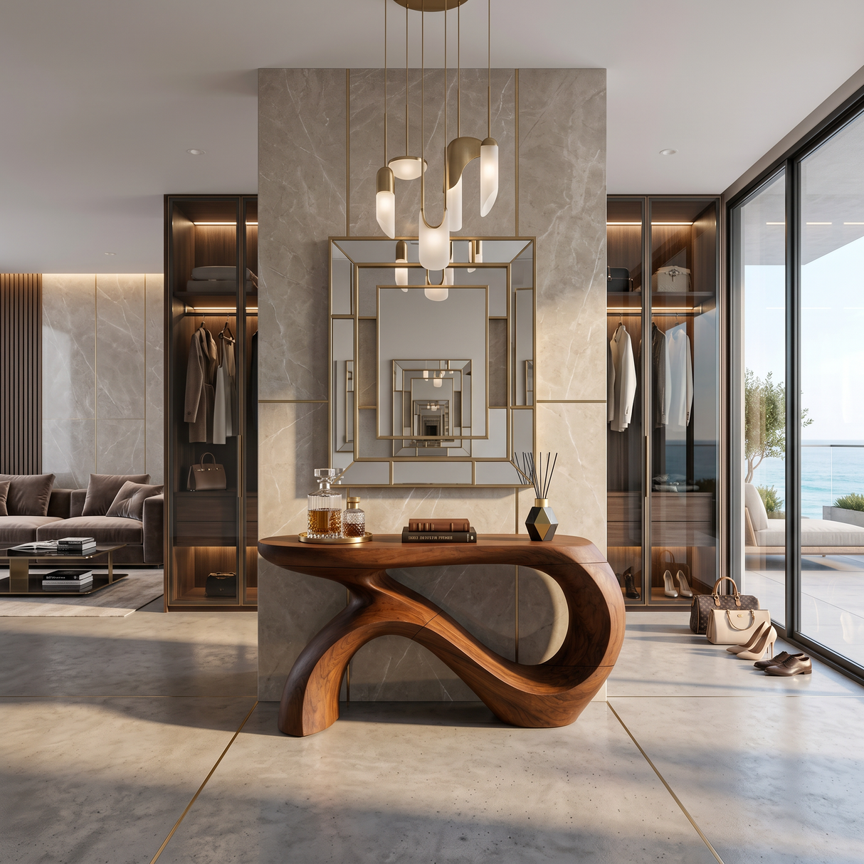 Modern Curved Console Table For Entryway Interior Space
