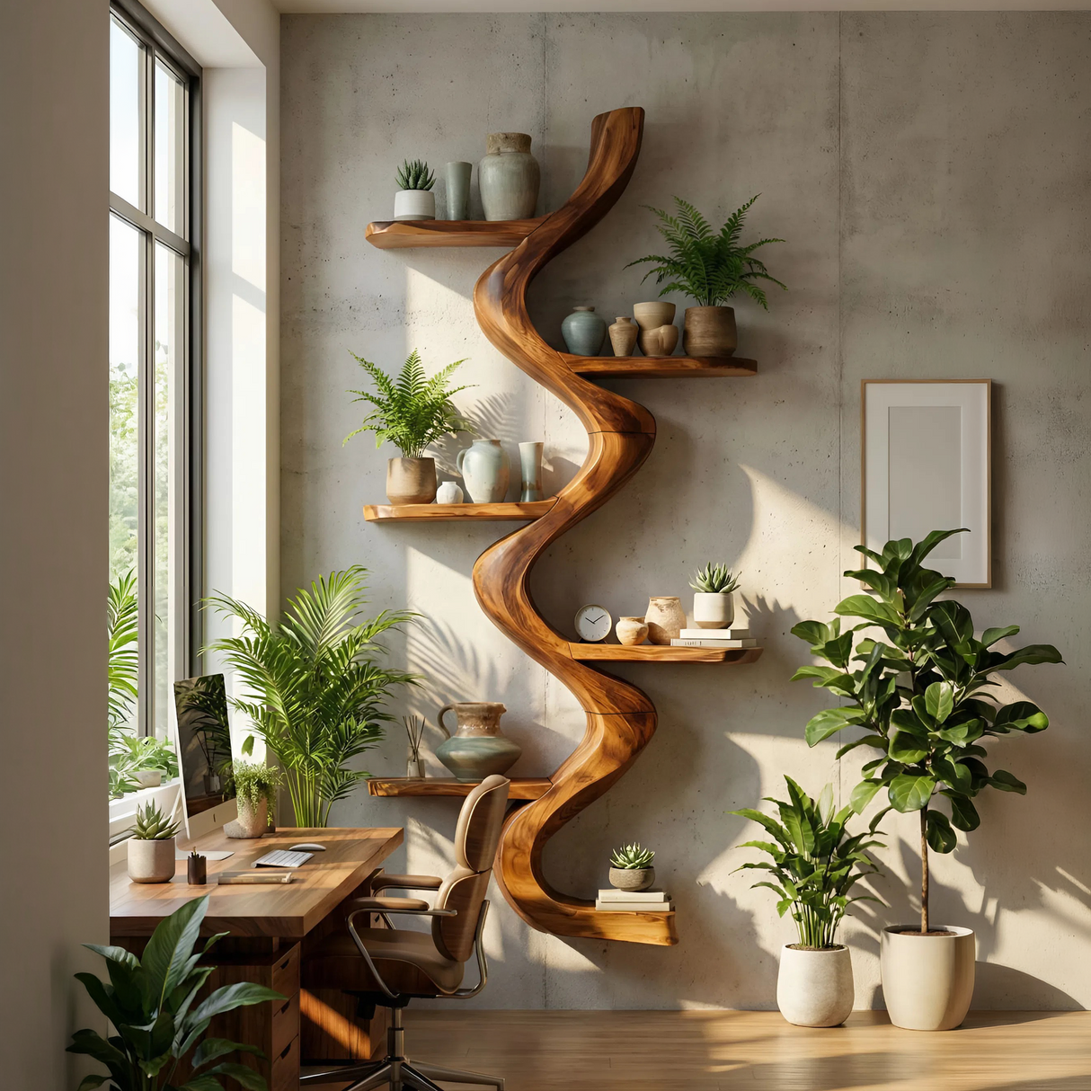 Mid Century Wall Shelf For Home Office Storage