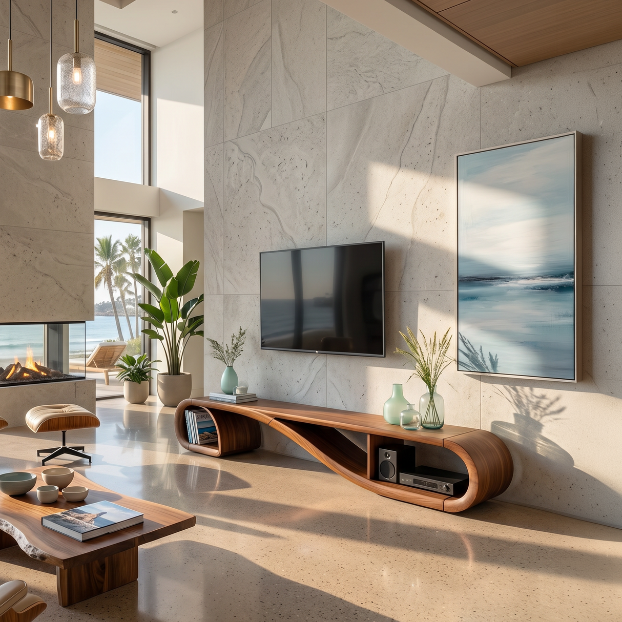 Scandinavian Sculptural TV Console For Resort Interior Space