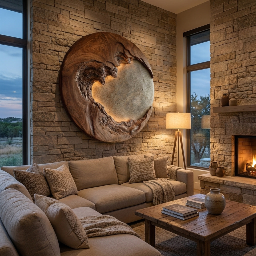 Organic Modern Round Wood Wall Art For Living Room