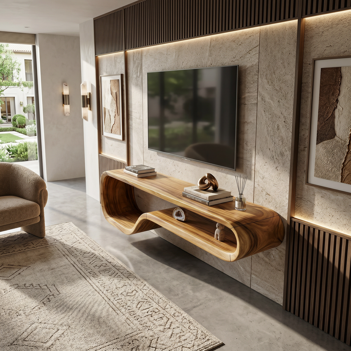 Contemporary Walnut TV Stand For Modern Loft Bedroom