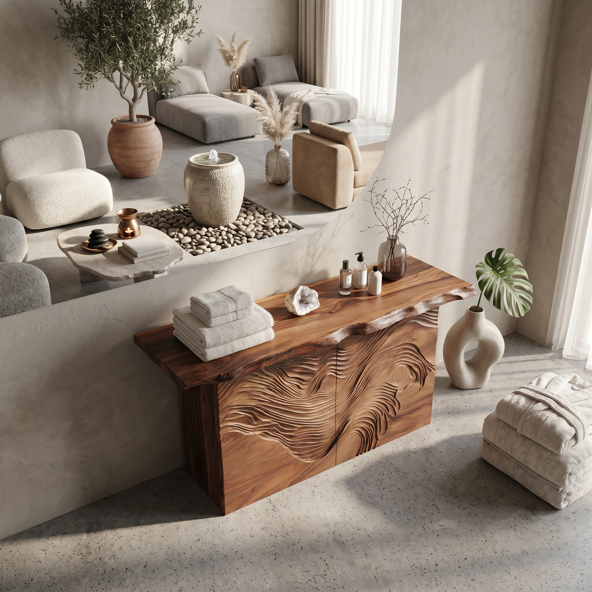 Modern Raw Edge Entry Table For Open Living Interior