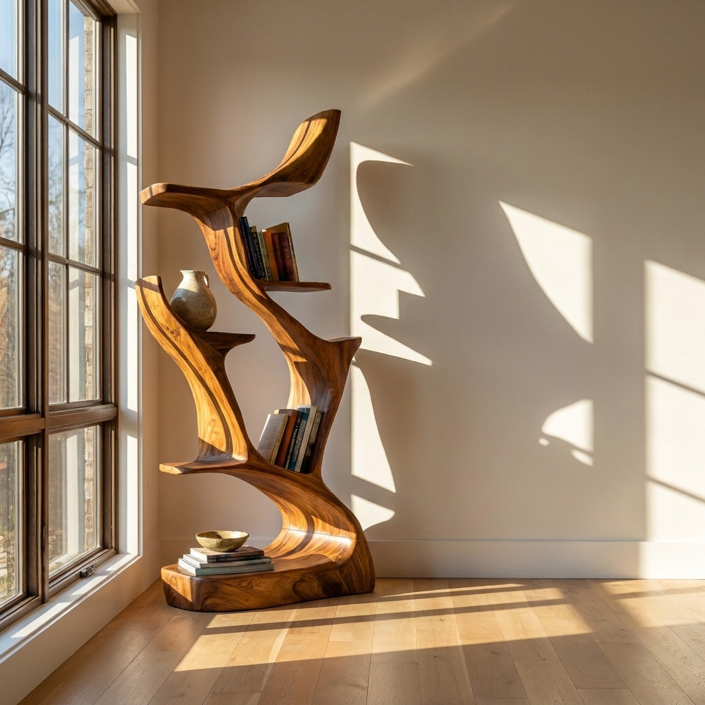 Organic Sculptural Wooden Bookshelf For Living Room