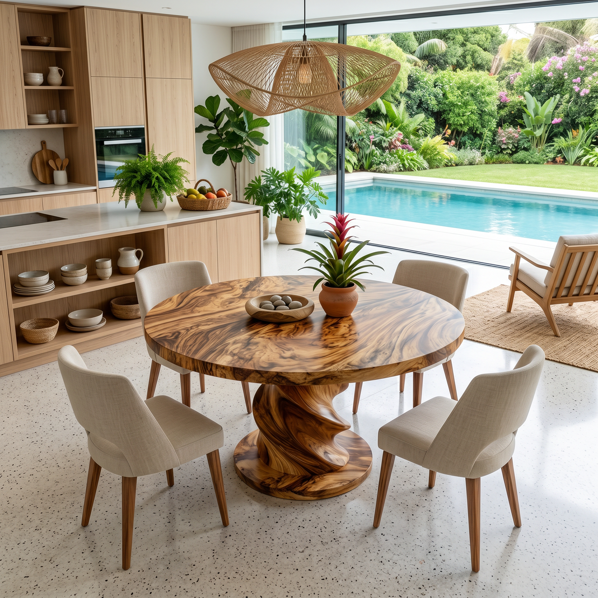 Sculptural Round Bistro Table For Tropical Dining Room