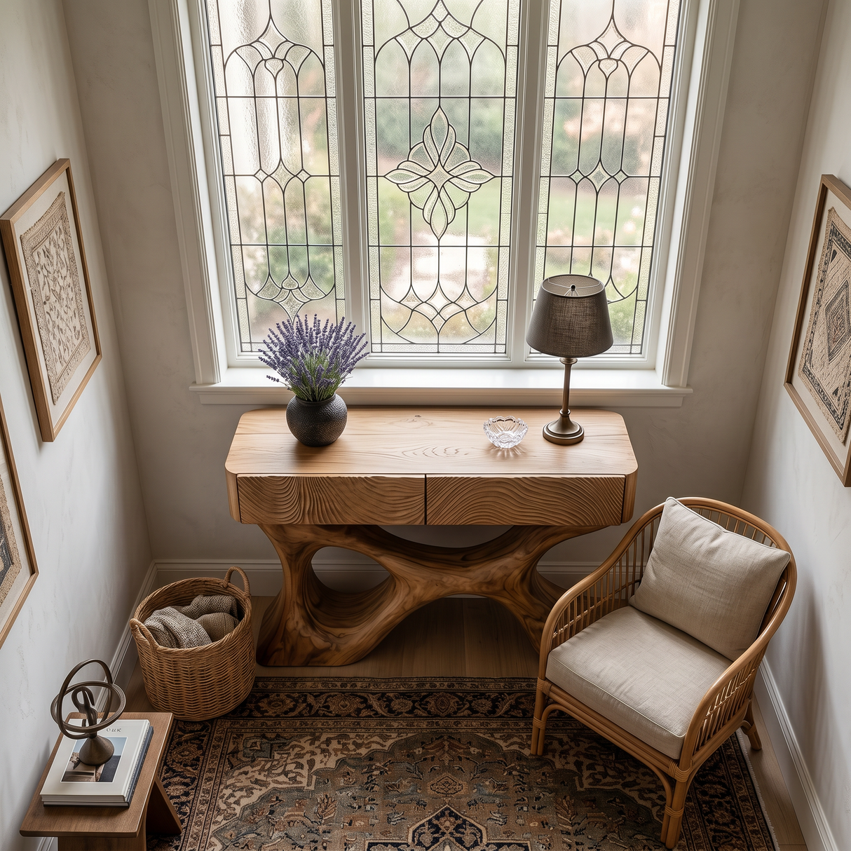 Modern Wood Console Table With Carved Drawers For Luxury Home