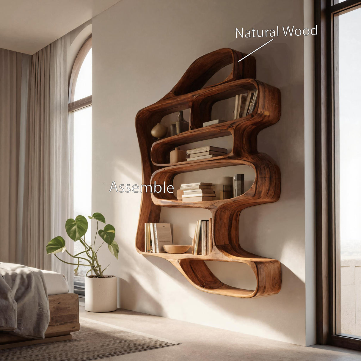 Sculptural Floating Bookshelf For Living Room Or Bedroom