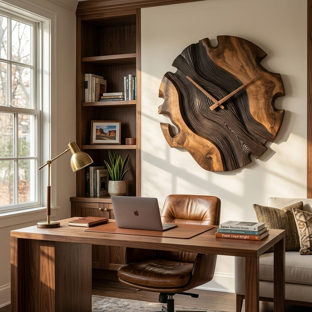 Elegant Sculptural Wooden Wall Clock For Living Room