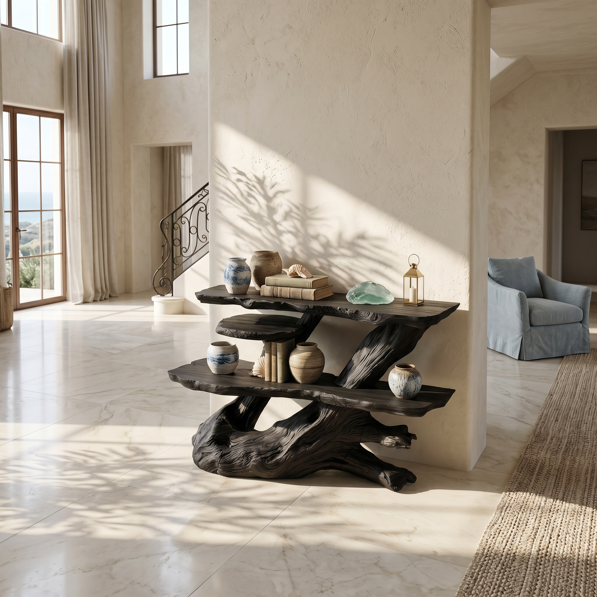 Resort Black Wood Console Table For Poolside Villa