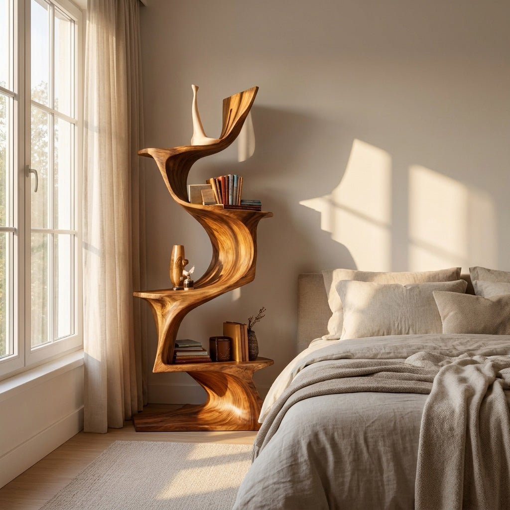 Organic Modern Natural Wood Bookshelf For Home Decor Corner