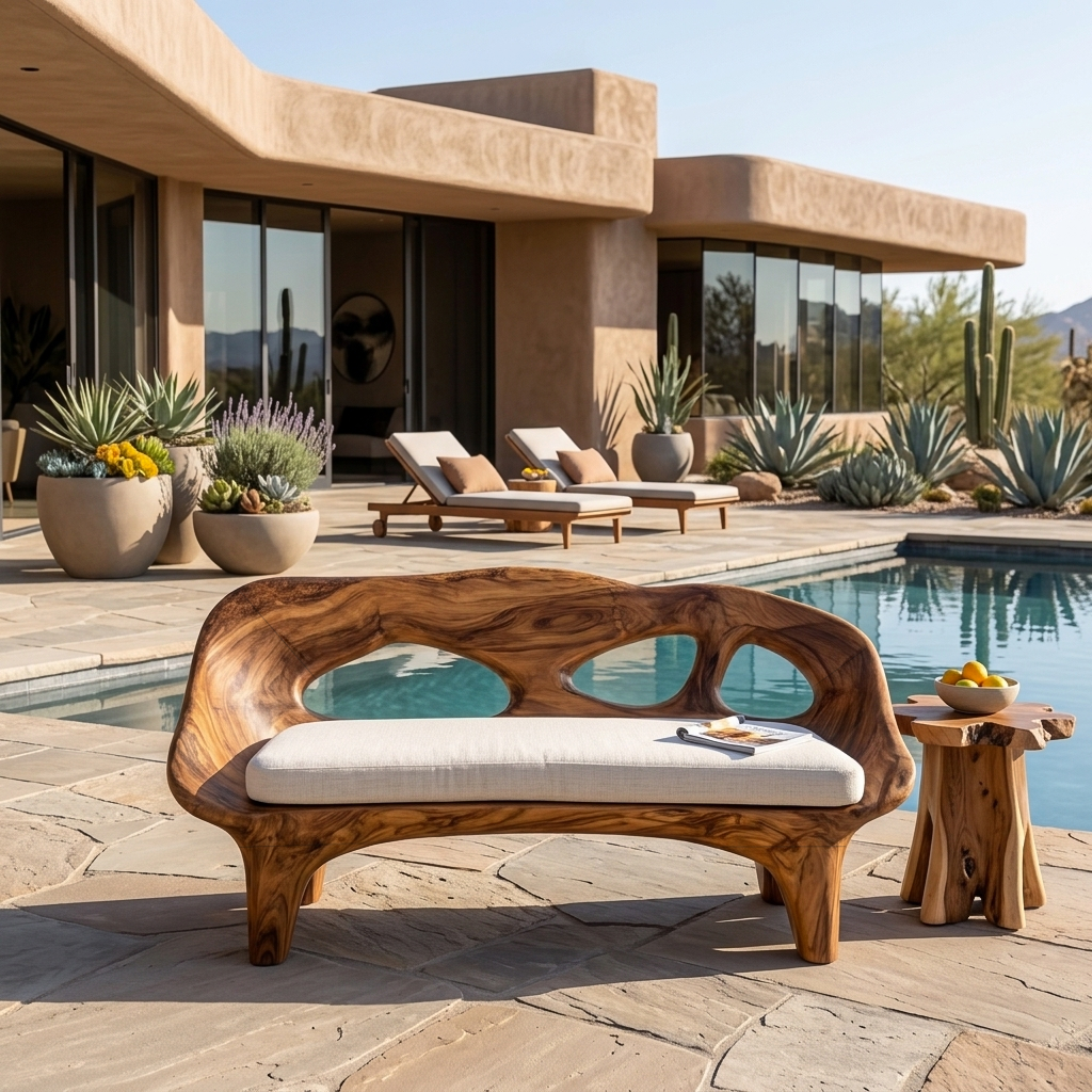 Modern Curved Natural Wood Sofa For Living