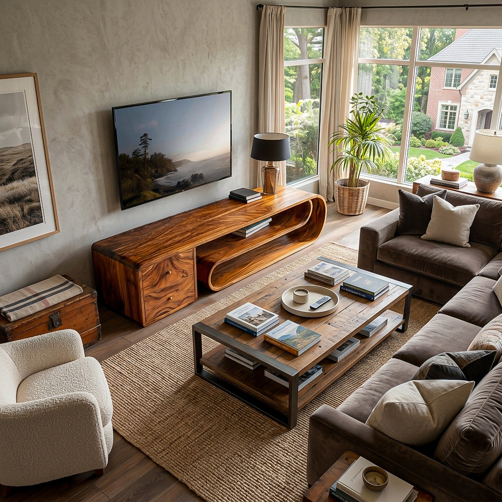 Wooden TV Console With Drawers For Living Room Setup