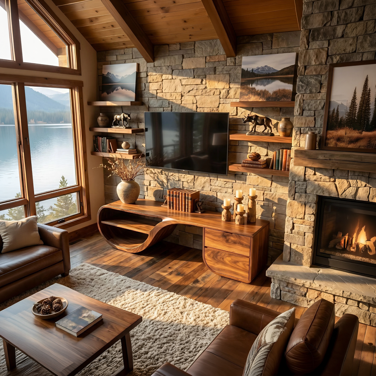 Contemporary Rounded TV Cabinet For Family Room