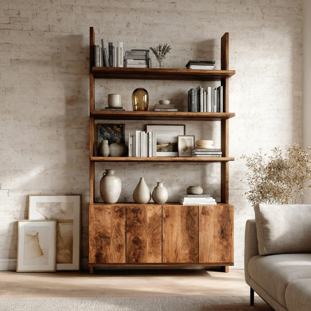 Modern Bookshelf With Open Shelf And Drawers For Living
