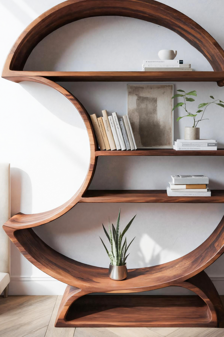 Modern Half Moon Bookshelf For Living Room Or Office