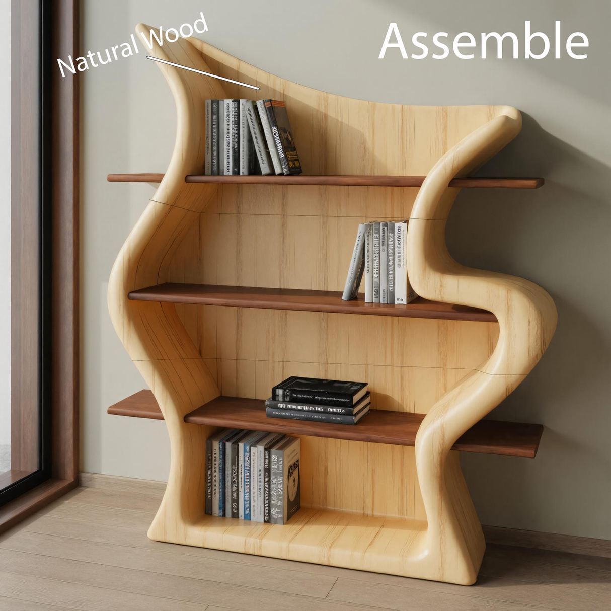 Sculptural Bookshelf With Organic Curves For Living Room Or Office