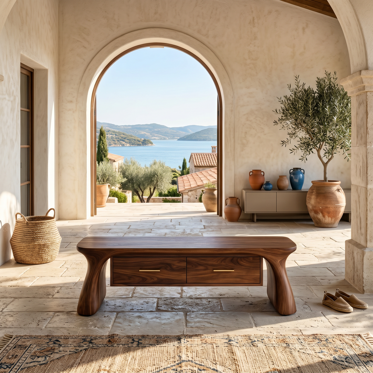 Minimalist Arched Base Bench For Foyer Interior Space