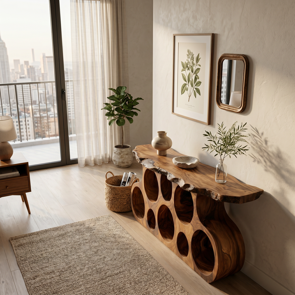 Wooden Console Table With Round Cutout Base For Living Decor
