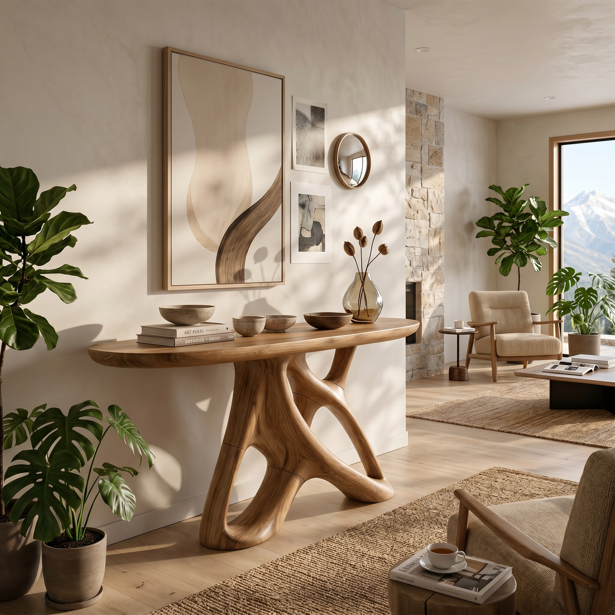 Organic Open Frame Console Table Designer Foyer