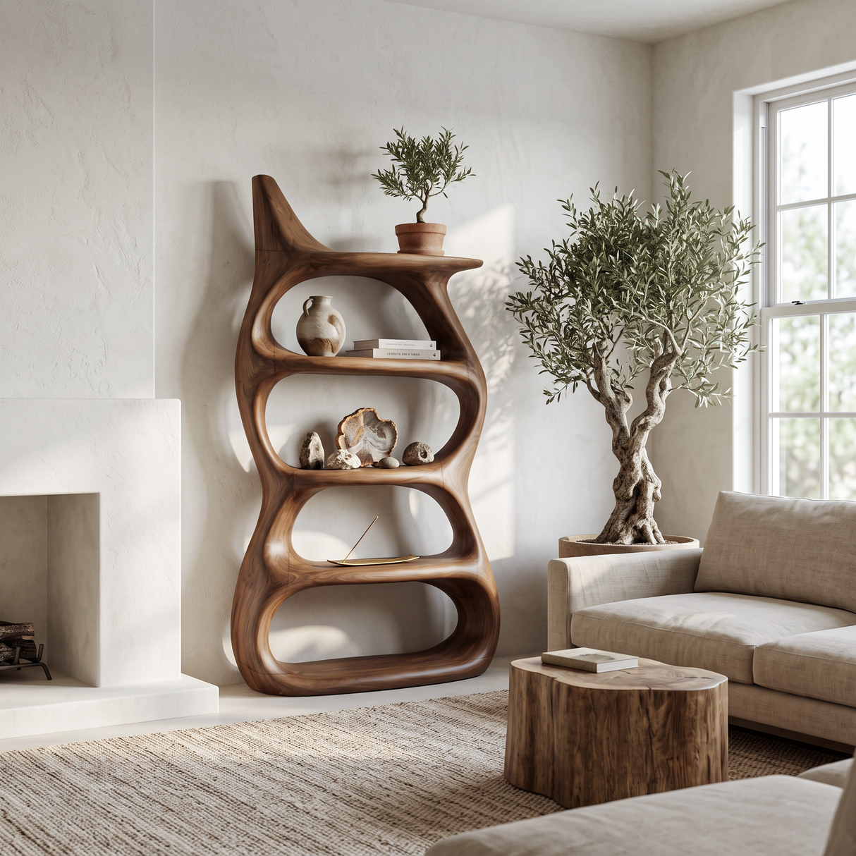 Modern Bookcase With Rounded Shelves For Reading Nook