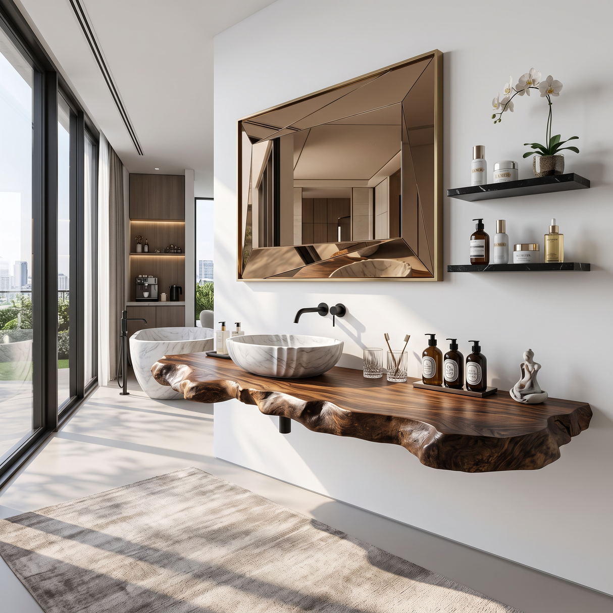 Farmhouse Bathroom Vanity In Solid Oak Wood Style
