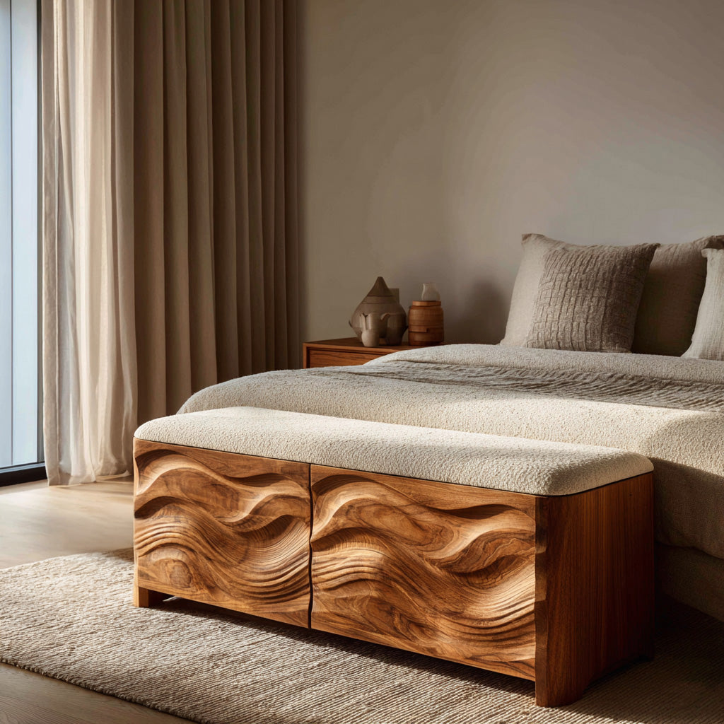 Contemporary Wooden Storage Bench For Bedroom Space