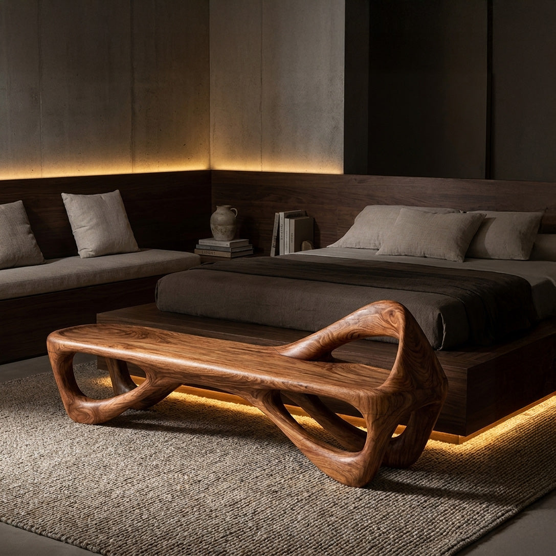 Contemporary Wooden Bench With Unique Form For Living Space