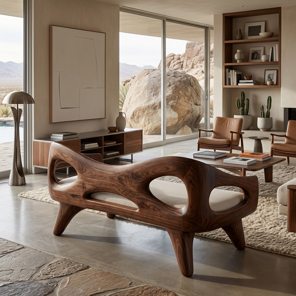 Organic Wooden Sofa With Unique Backrest For Lounge