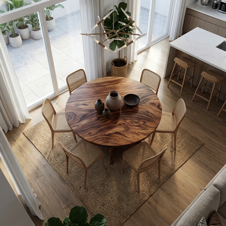 Organic Round Wooden Dining Table For Dining Room