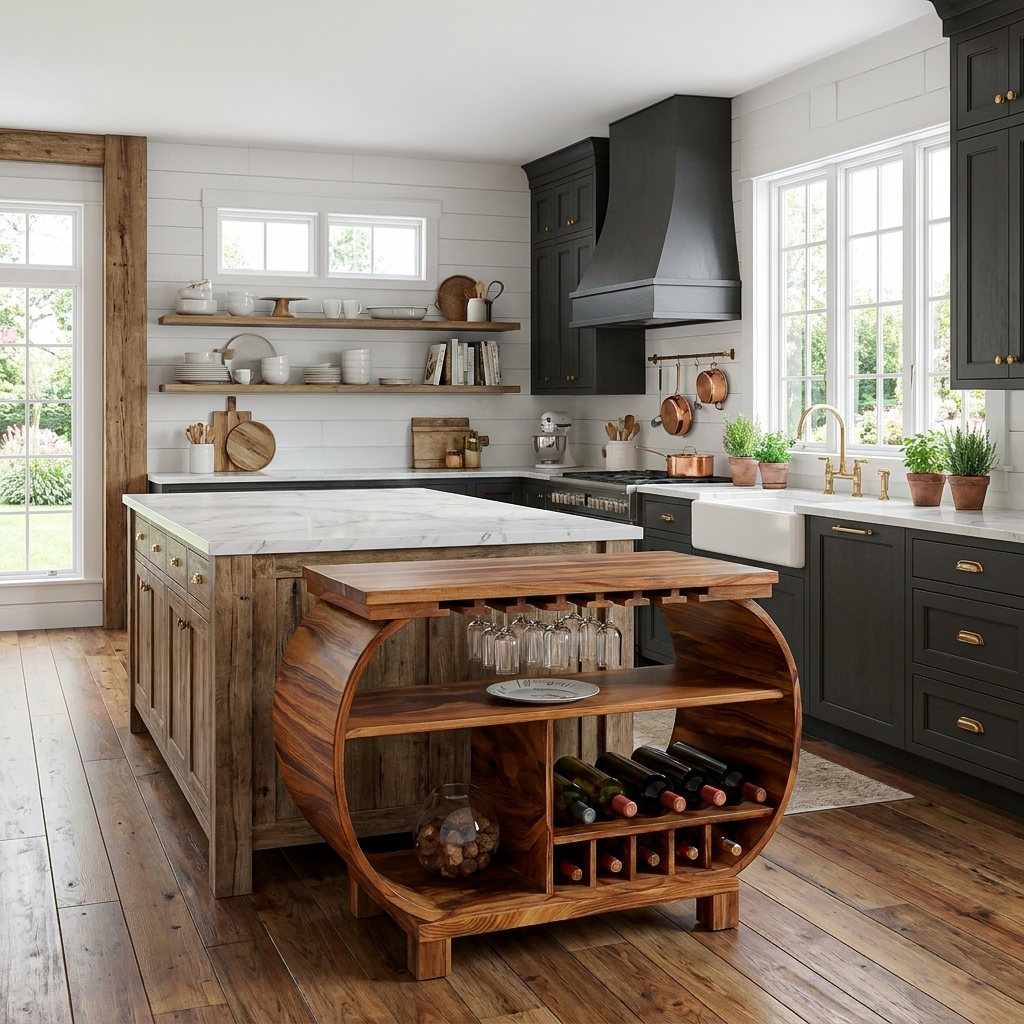Modern Wooden Bar Cabinet With Glass Holder For Kitchen Island