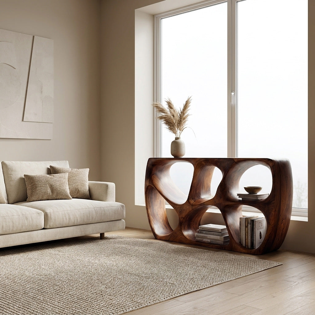 Elegant Wood Console Table With Open Storage For Living Room