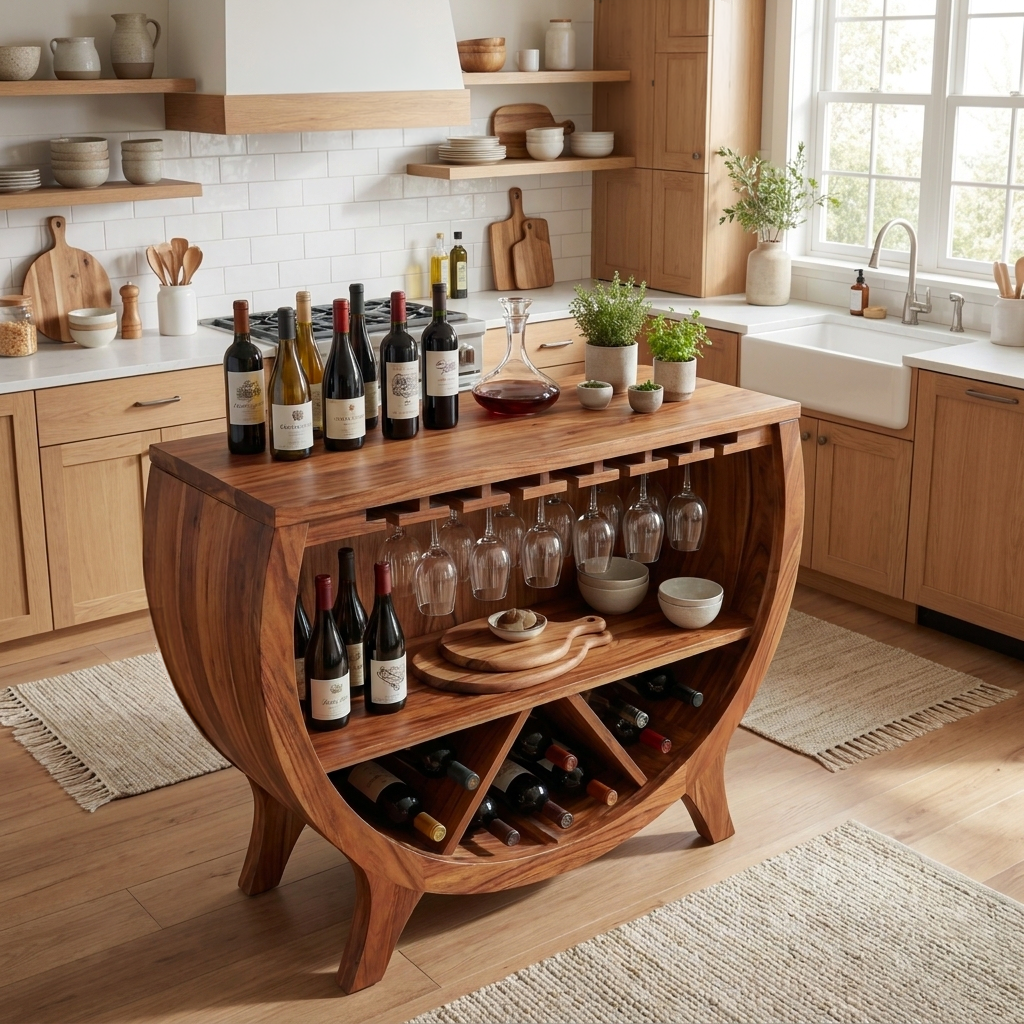Wooden Wine Cabinet With Bottle Storage For Home Bar
