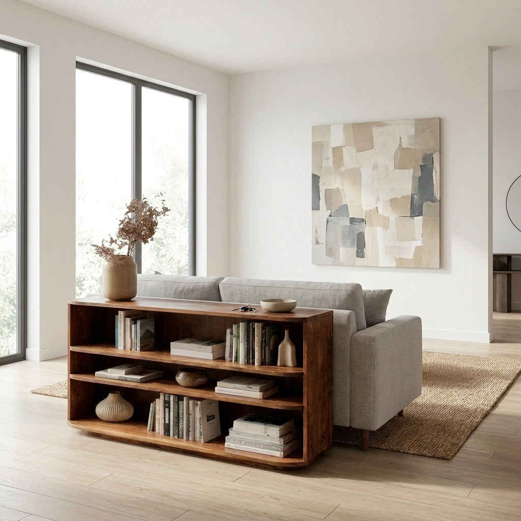 Minimal Natural Wood Console Table For Living Room Storage