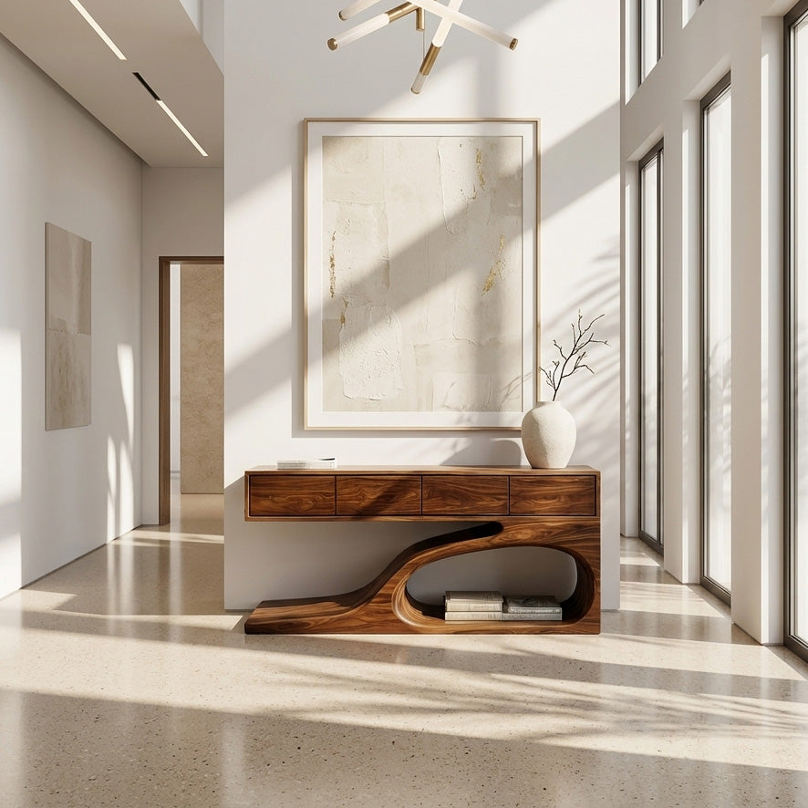 Contemporary Wooden Console Table With Unique Base For Living