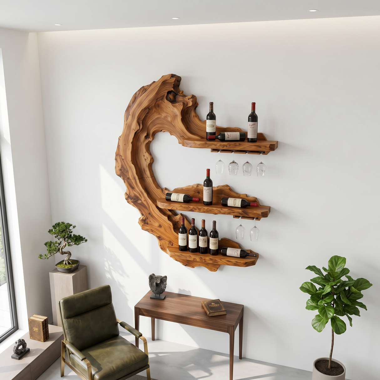Handcrafted Mid Century Wall Wine Rack For Dining Room