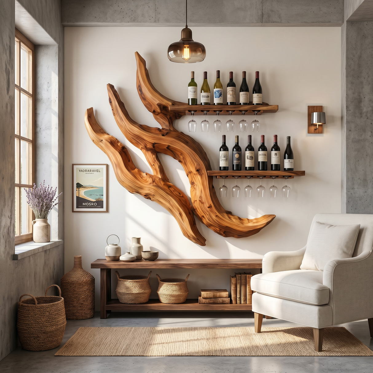 Handcrafted Minimalist Floating Wine Rack For Dining Room
